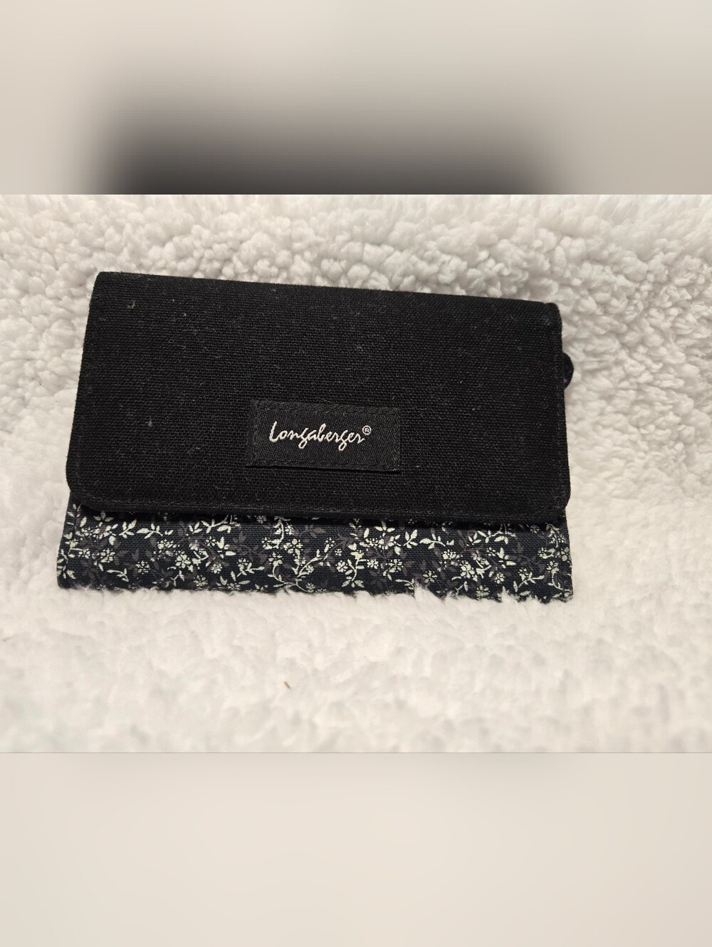 Longaberger Black Wallet with White Floral Edge